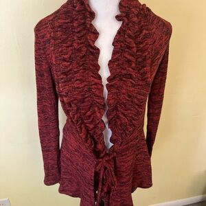 Emerald Red Ruffled Cardigan Sweater NWT
